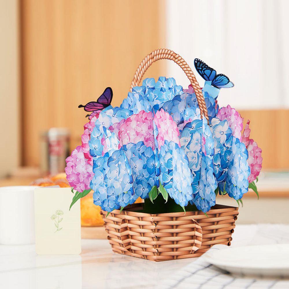 Nantucket Hydrangeas Flower Basket Pop Up Card Flower 3D Pop Up Greeting Card