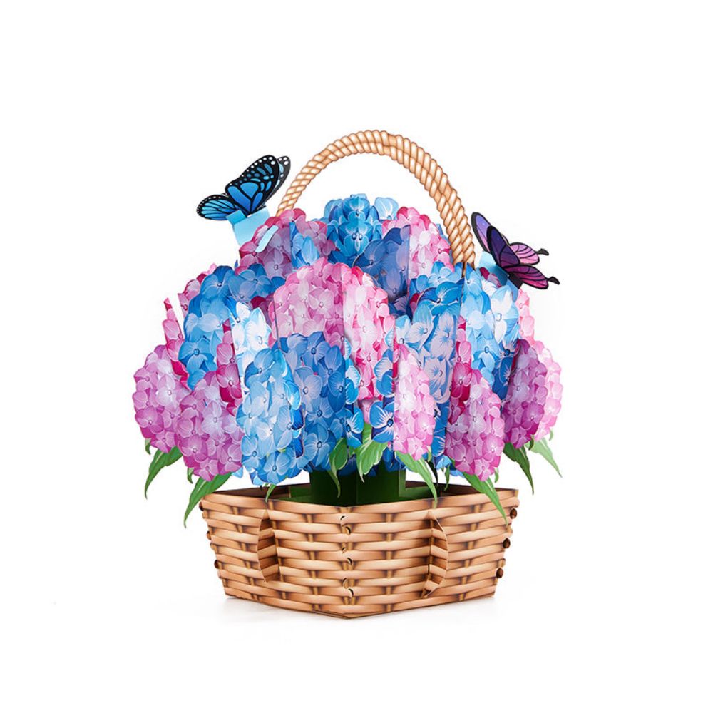 Nantucket Hydrangeas Flower Basket Pop Up Card Flower 3D Pop Up Greeting Card