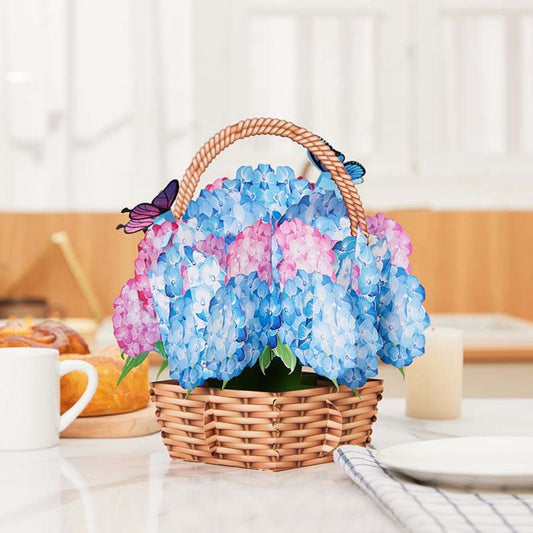 Nantucket Hydrangeas Flower Basket Pop Up Card Flower 3D Pop Up Greeting Card