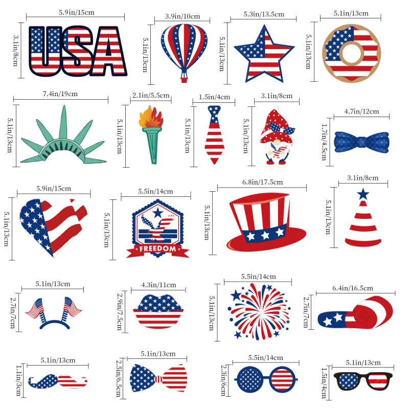 20 Pcs 4th of July USA Patriotic Independence Day Party Photo Booth Props Kit