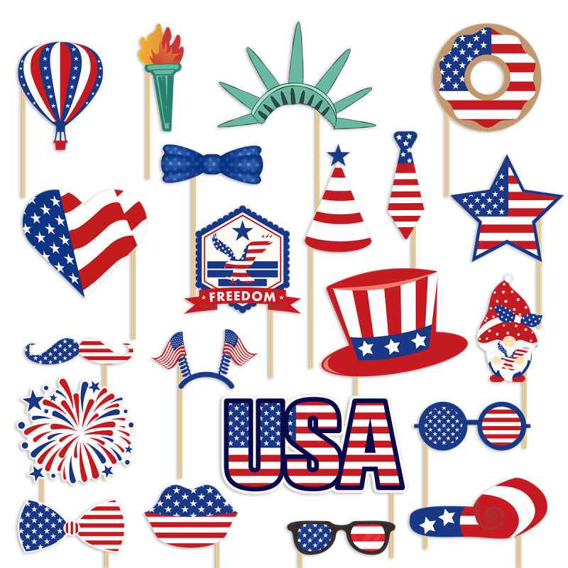 20 Pcs 4th of July USA Patriotic Independence Day Party Photo Booth Props Kit