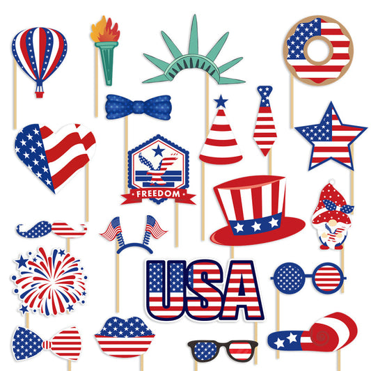 20 Pcs 4th of July USA Patriotic Independence Day Party Photo Booth Props Kit