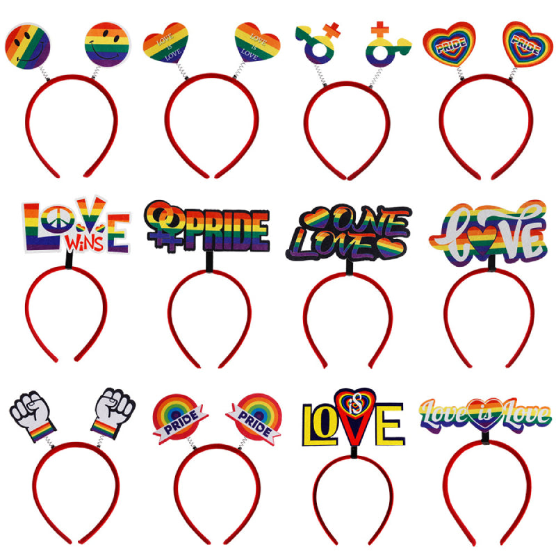 12 Pcs Rainbow Headwear Gay Pride Headband for LGBT Party Supplies Hair Accessories for Women Men