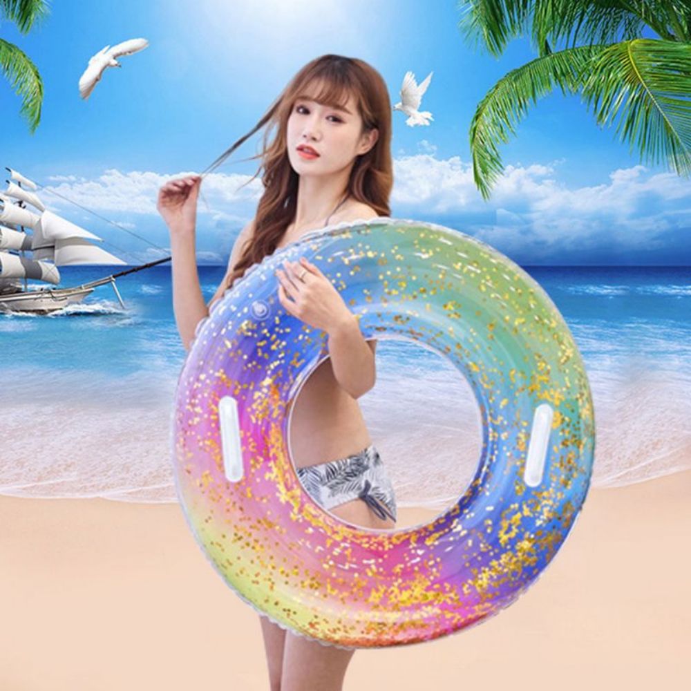 Inflatable Pool Floats Swim Tube Pool Toys Swimming Rings with Confetti Glitter for Swimming Pool Party Supplies