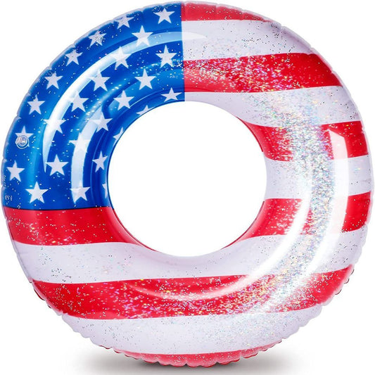 Inflatable Pool Float Tube Cool USA Flag Design Water Swimming Ring for Beach Lake Pool