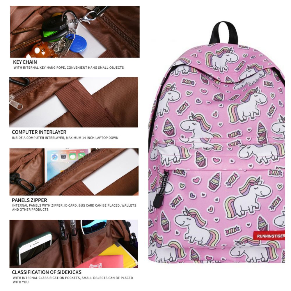 School Backpack Unicorn Bookbag Lightweight School Bag for Boys Girls