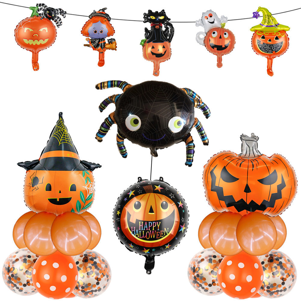 Halloween Party Balloons kit with Latex Balloons Pumpkin Spider Aluminum Foil Balloon for Party Supplies