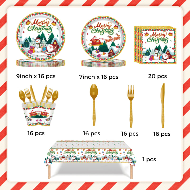 Christmas Disposable Dinnerware Set 117pcs Tableware Christmas Party Decorations Supplies