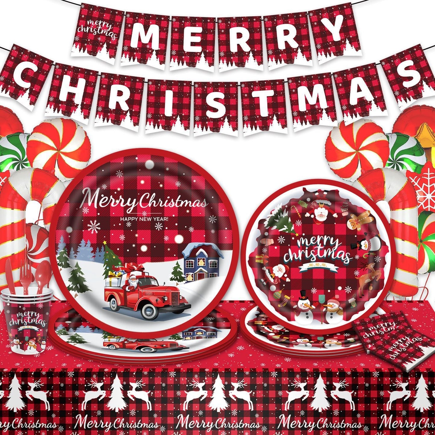 Christmas Disposable Dinnerware Set 114pcs Xmas Tableware Christmas Party Supplies