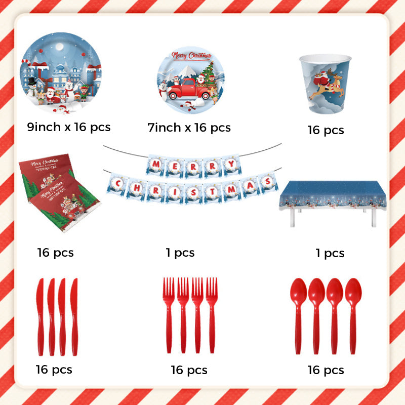 Christmas Party Disposable Dinnerware Set 114pcs Xmas Tableware Christmas Decorations Supplies