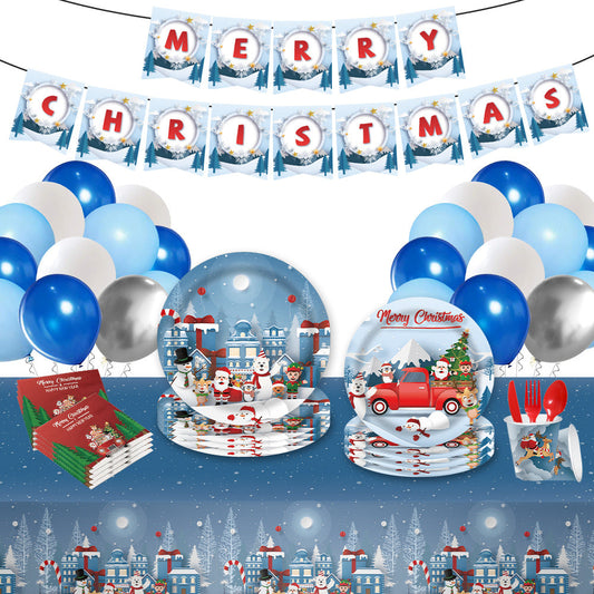 Christmas Party Disposable Dinnerware Set 114pcs Xmas Tableware Christmas Decorations Supplies