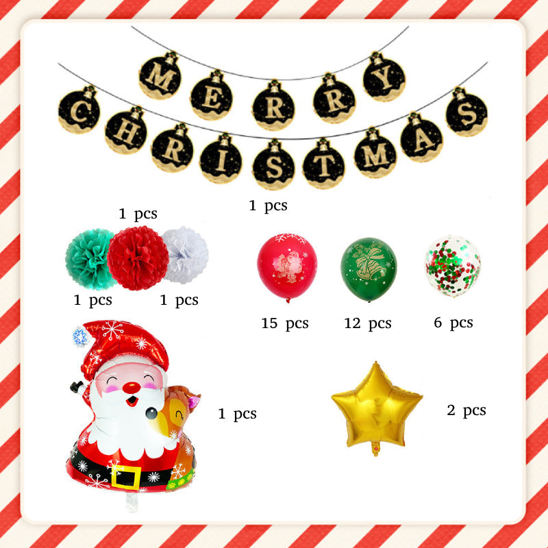 Christmas Party Balloons Set with Banner for Christmas Decorations Supplies