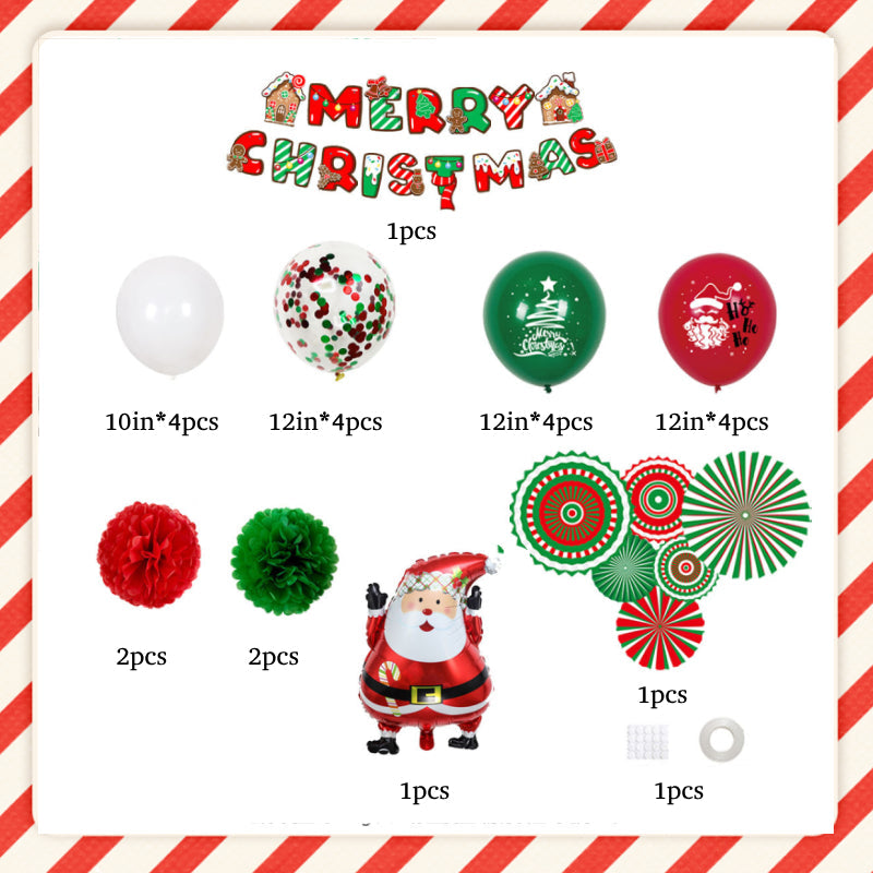 Christmas Party Balloons Set with Merry Banner for Xmas Decorations Supplies