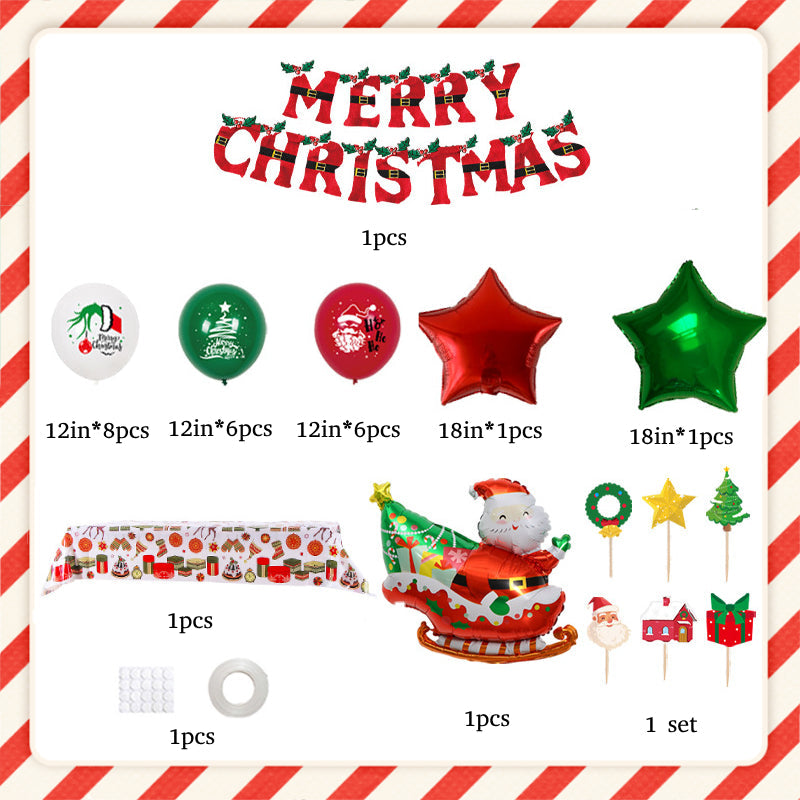 Christmas Balloons Set with Tablecloth and Banner for Christmas Party Decorations Supplies