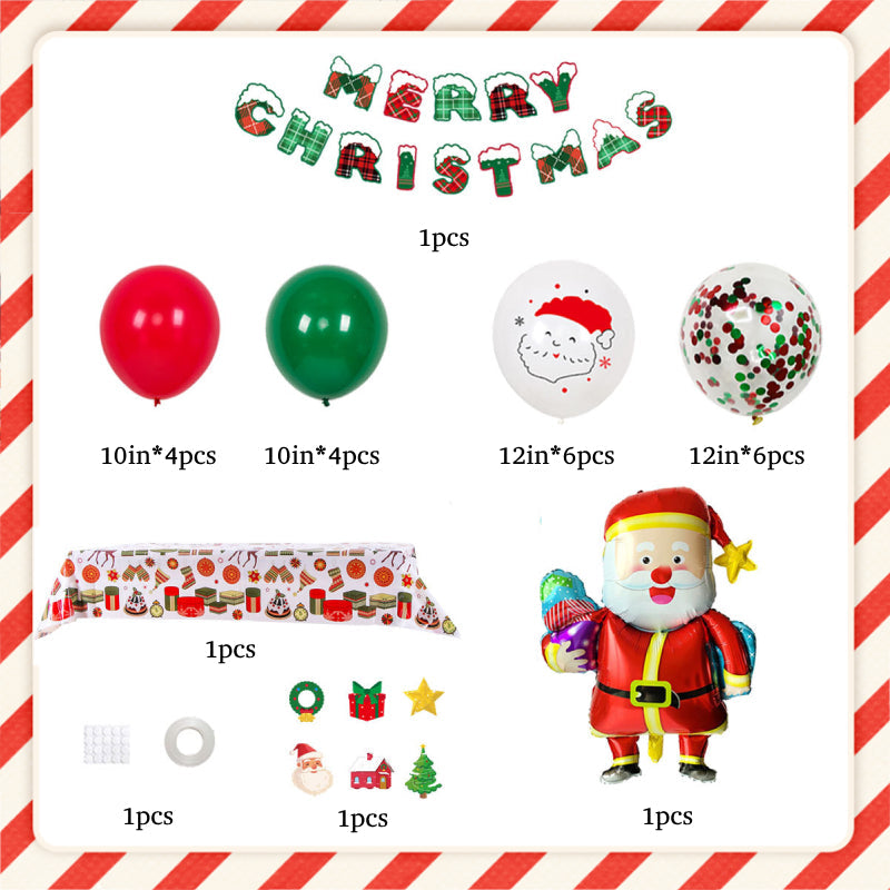 Christmas Party Balloons Set with Tablecloth and Banner for Xmas Decorations Supplies