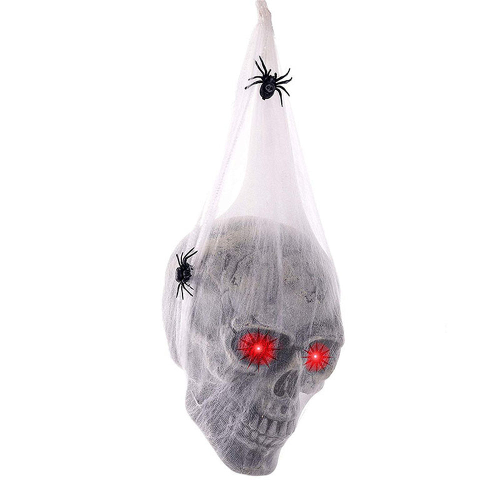 Halloween Animated Hanging Skulls Head Covered with Spider Webs and Light Up Eyes Halloween Party Decorations