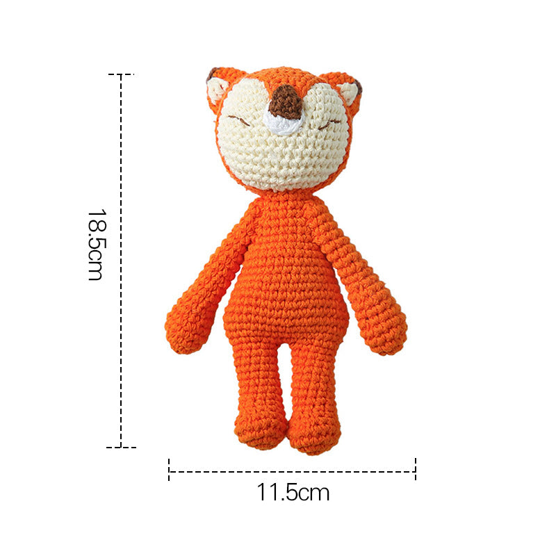 Knitted Dolls Toy Cute Animal Wooden Baby Rattle for Children's Educational Toy