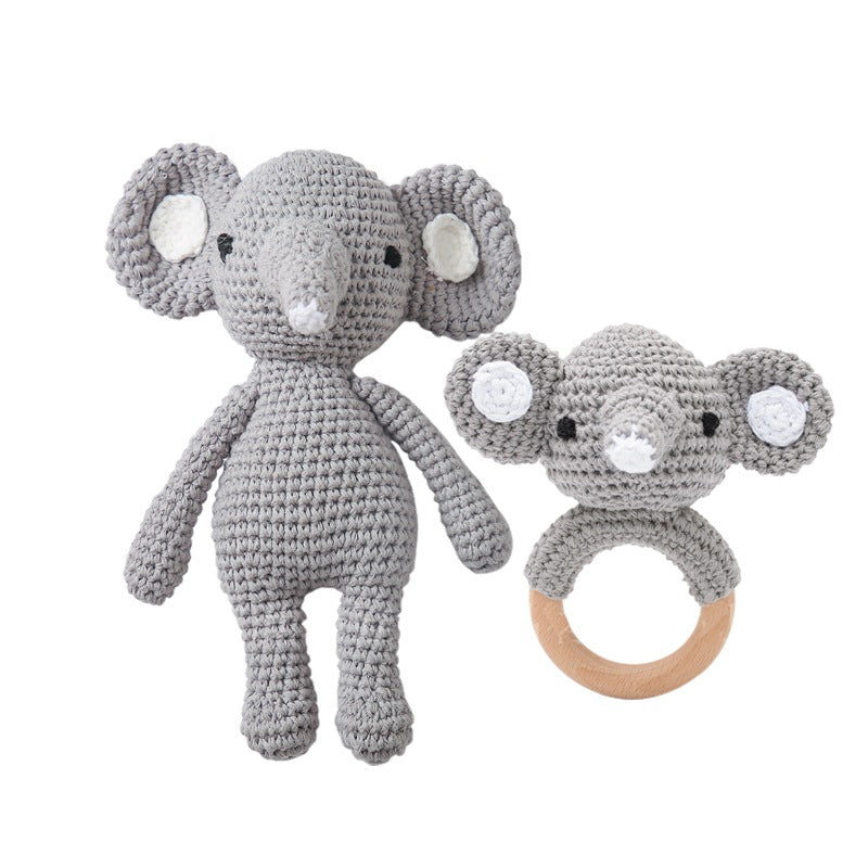 Knitted Dolls Toy Cute Animal Wooden Baby Rattle for Children's Educational Toy