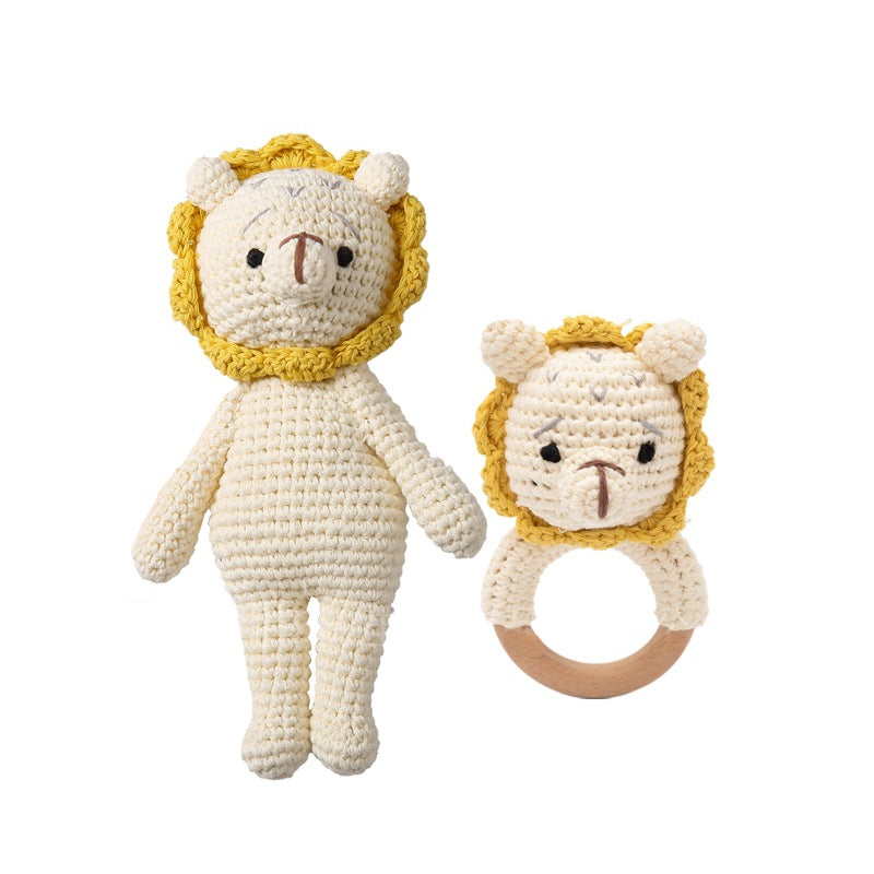 Knitted Dolls Toy Cute Animal Wooden Baby Rattle for Children's Educational Toy