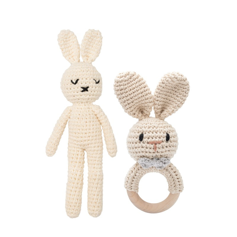 Knitted Dolls Toy Cute Animal Wooden Baby Rattle for Children's Educational Toy