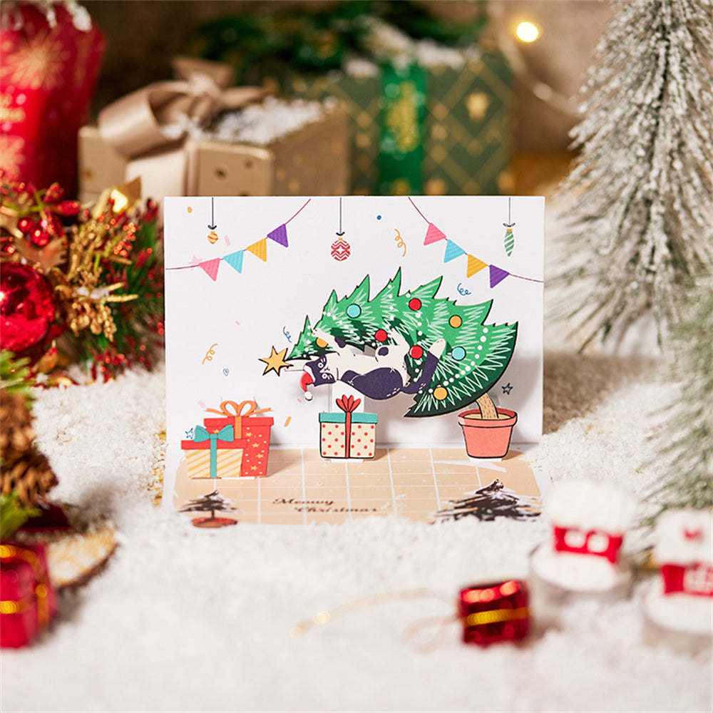 Christmas 3D Pop Up Card Christmas Cat Greeting Card