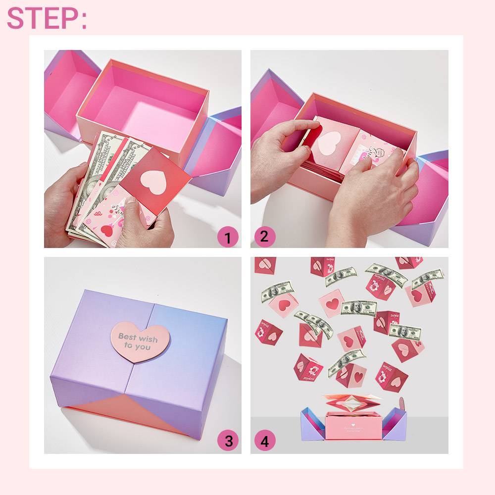 DIY Surprise Gift Box Explosion for Money Cash Pop Up Gift Box for Lover