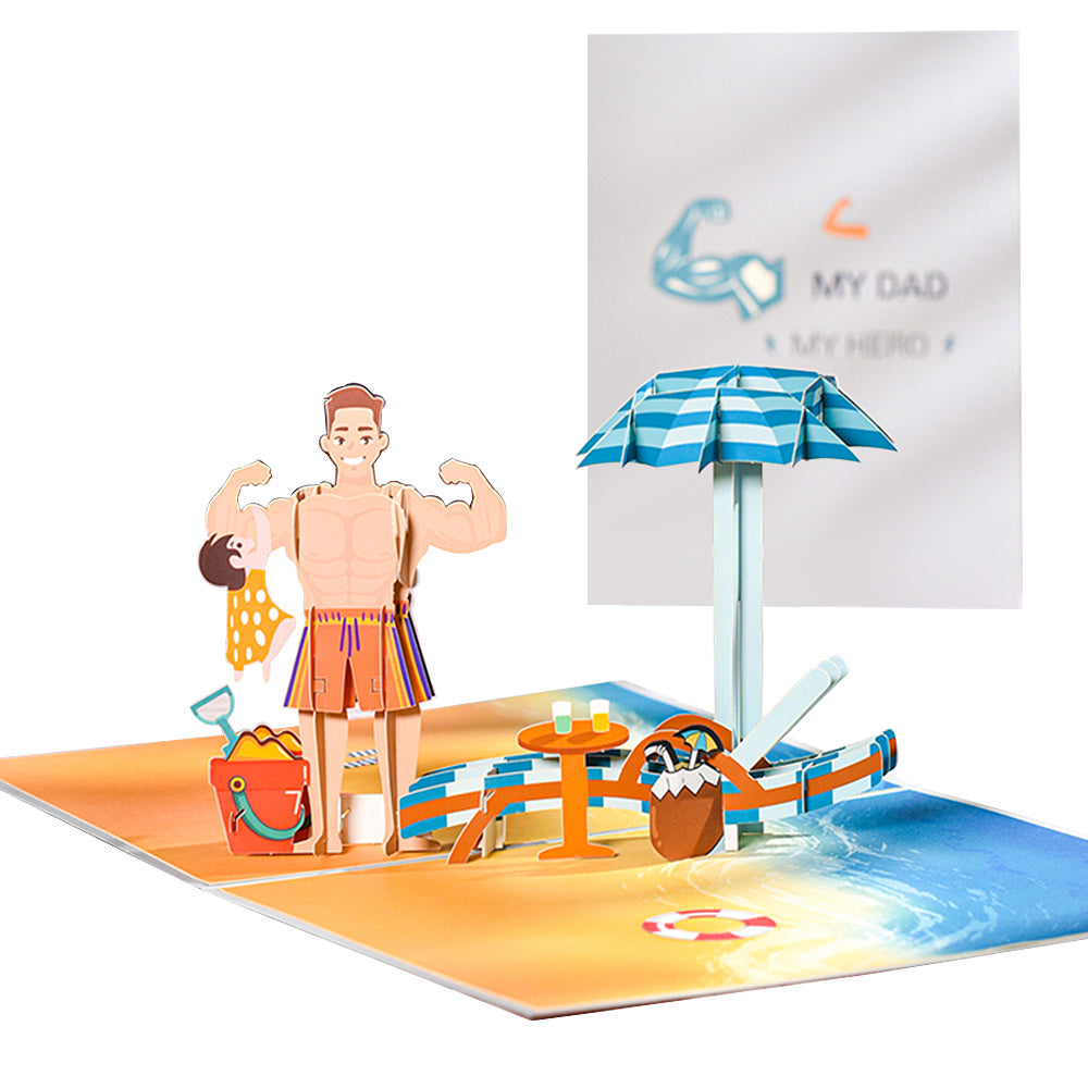 Father's Day Card Beach Father 3D Pop Up Greeting Card for Him