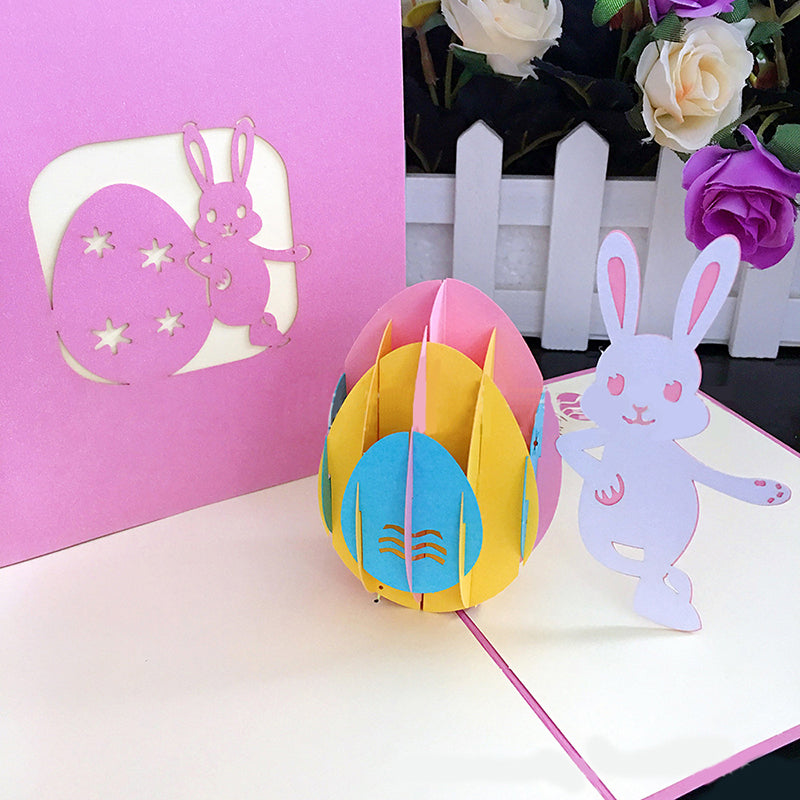 Rabbit and Colored Eggs 3D Greeting Card Creative Easter Three-dimensional Card