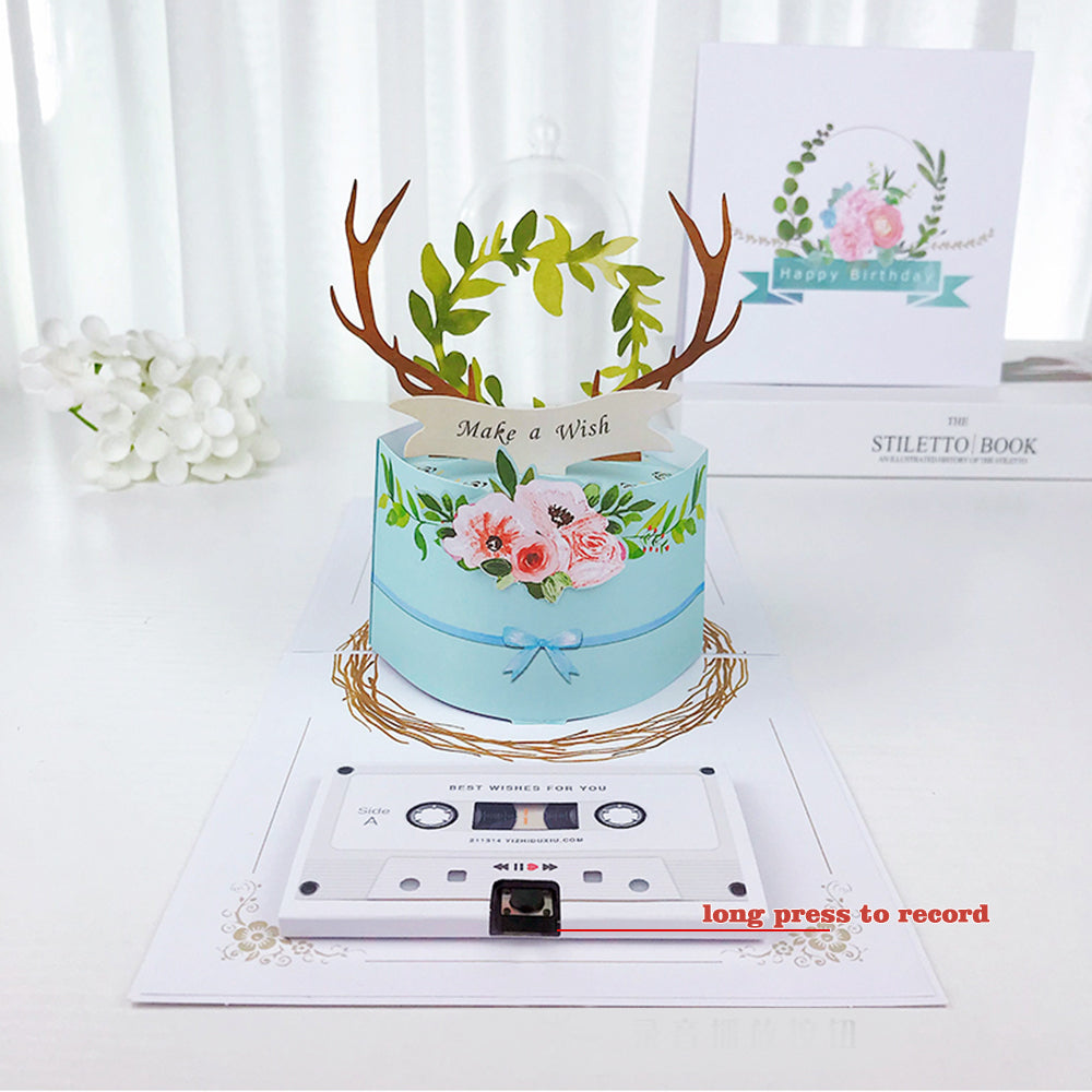 Recordable Birthday 3D Pop UP Greeting Card Forest Cake Card