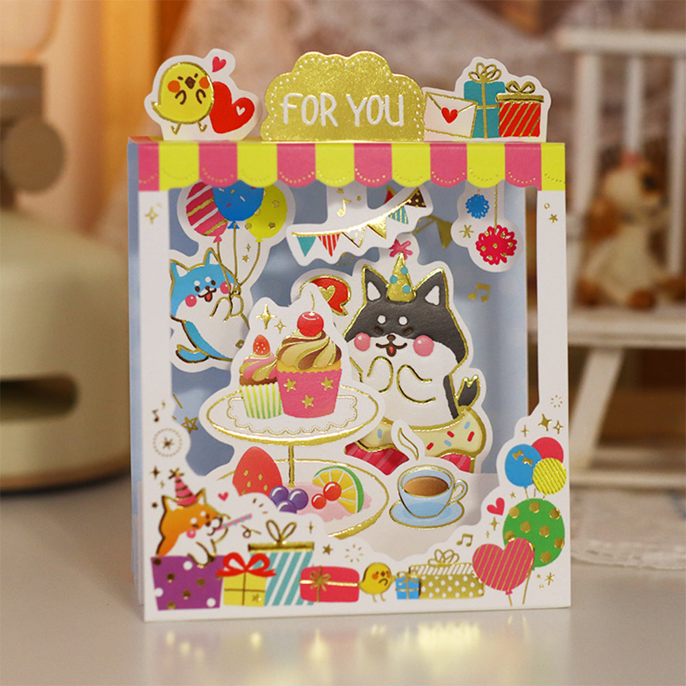 Creative 3D Pop Up Greeting Card Cartoon Dessert Dog Card