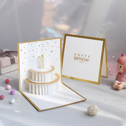 Creative 3D Pop Up Greeting Card Bronzing Birthday Cake Pop Up Card