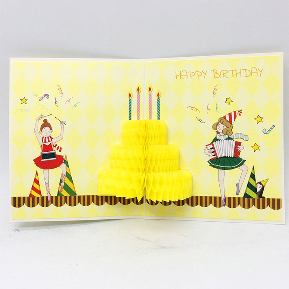 Creative 3D Pop-Up Birthday Card Yellow Honeycomb Birthday Cake Pop Up Greeting Card