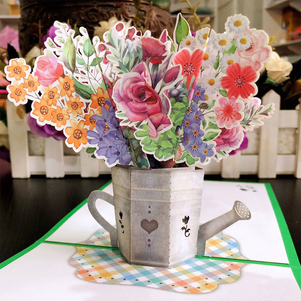 Creative 3D Pop-Up Flower Card Watering Can Bouquet Pop Up Greeting Card