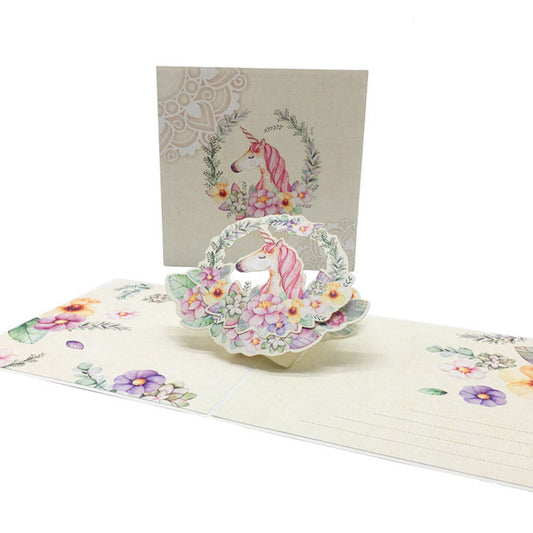 Creative 3D Pop-Up Flower Card Garland Unicorn Pop Up Greeting Card