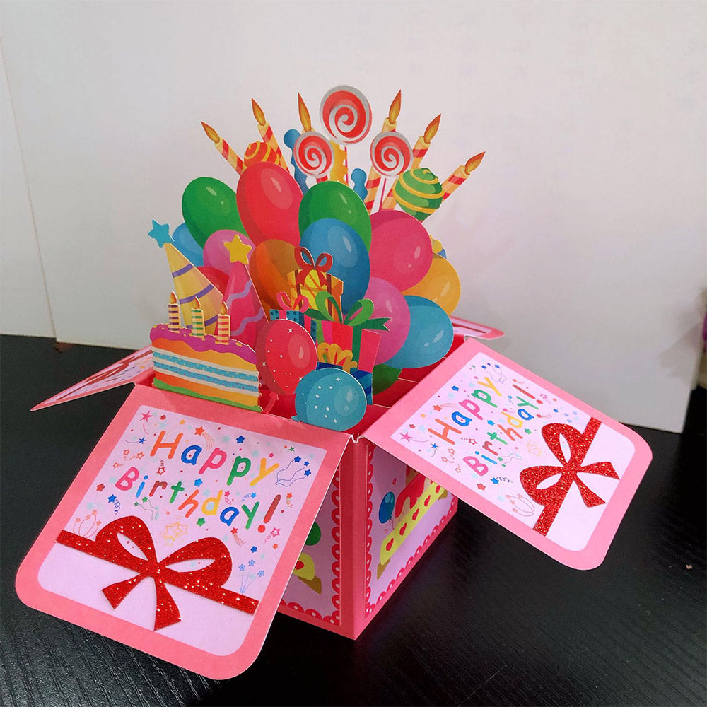 Creative 3D Pop-Up Birthday Box Card Balloon Cake Pop Up Greeting Card