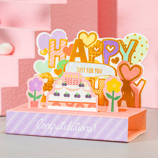 Creative 3D Pop-Up Birthday Card Heart Cake Pop Up Greeting Card