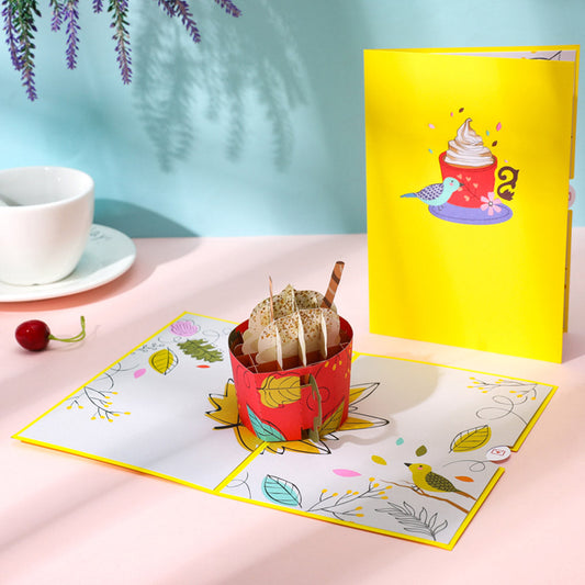 Creative 3D Pop-Up Card Red Dessert Pop Up Greeting Card