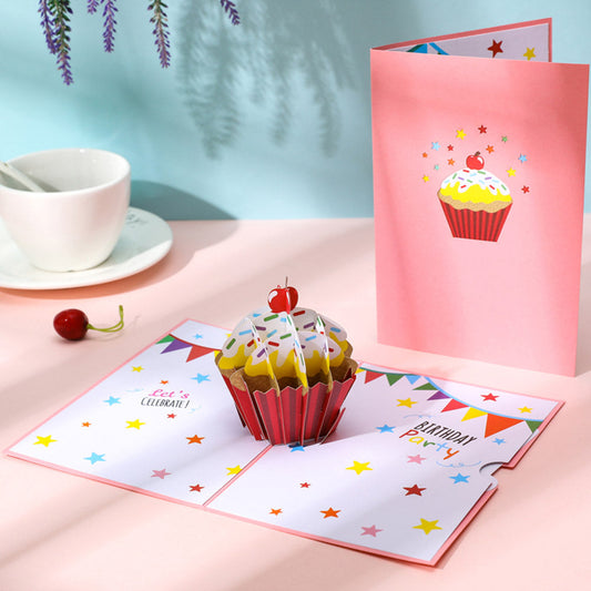 Creative 3D Pop-Up Birthday Card Cherry Cake Pop Up Greeting Card