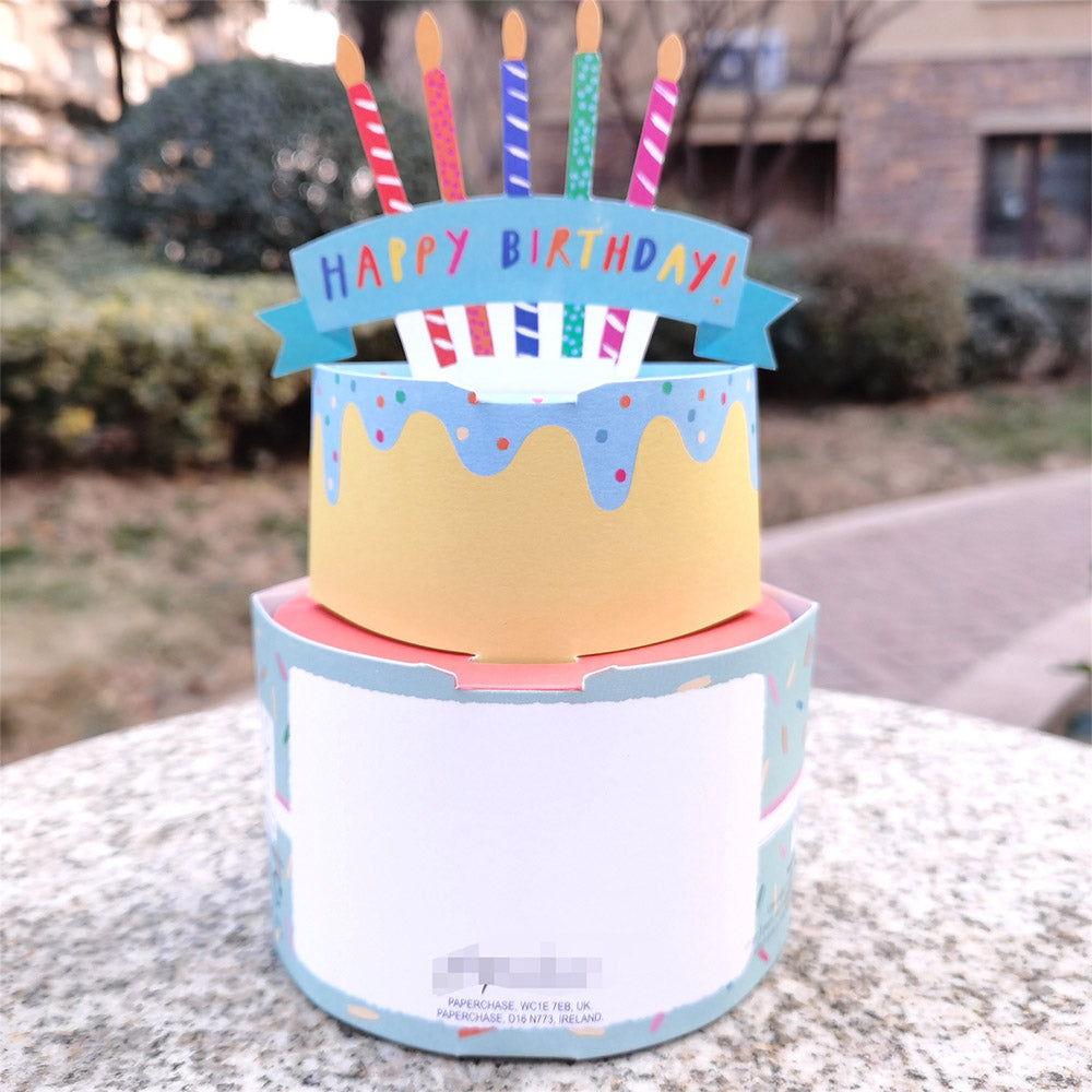 Creative 3D Pop-Up Birthday Card Candle Blue Birthday Cake Pop Up Greeting Card