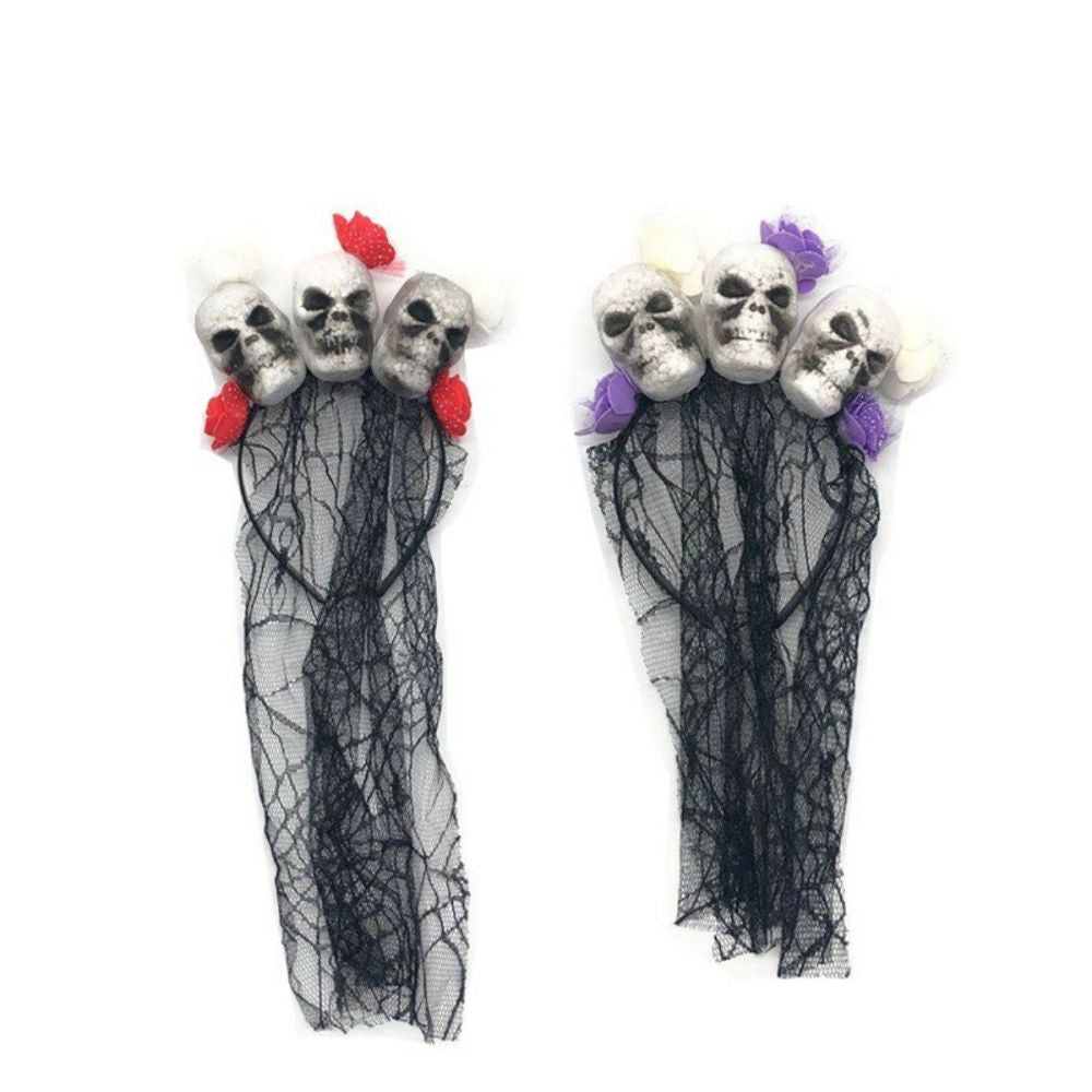 2 Pcs Halloween Headbands Skull Veil Headbands Masquerade Accessories