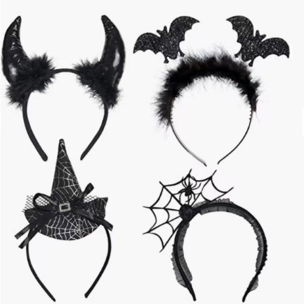 4 Pcs Halloween Headbands Devil Bat Headbands for Halloween Party Supply Cosplay Decoration