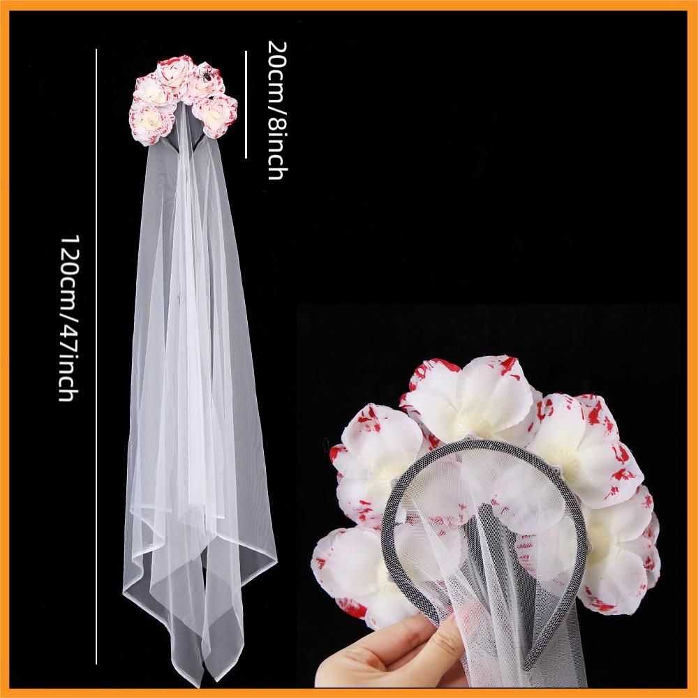 Halloween Flower Headband White Veil Hair Hoop Masquerade Accessories