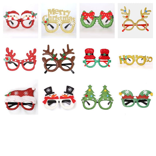 12 Pcs Christmas Glitter Glasses Frames Christmas Decoration Accessories Costume Eyeglasses for Christmas Party Supplies