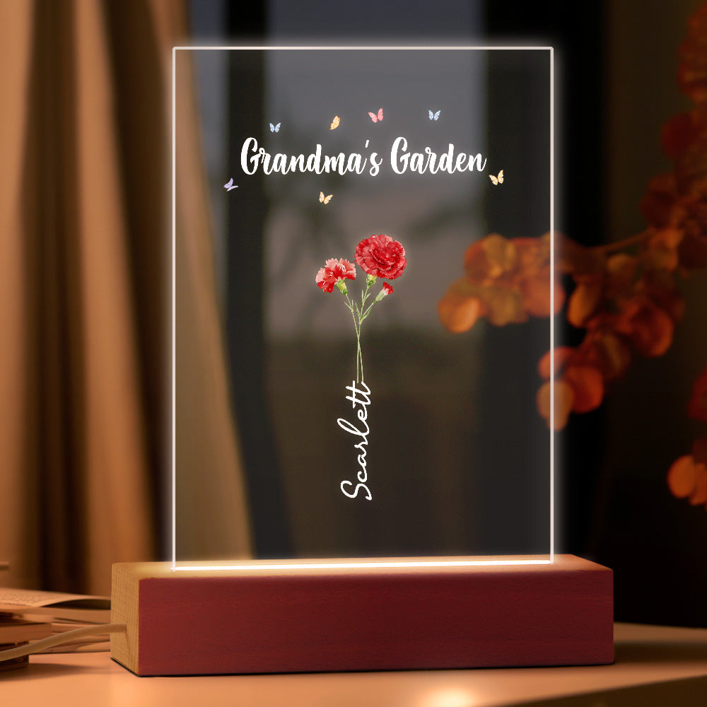 Personalized Night Light Grandma's Garden Birth Month Flower Gift