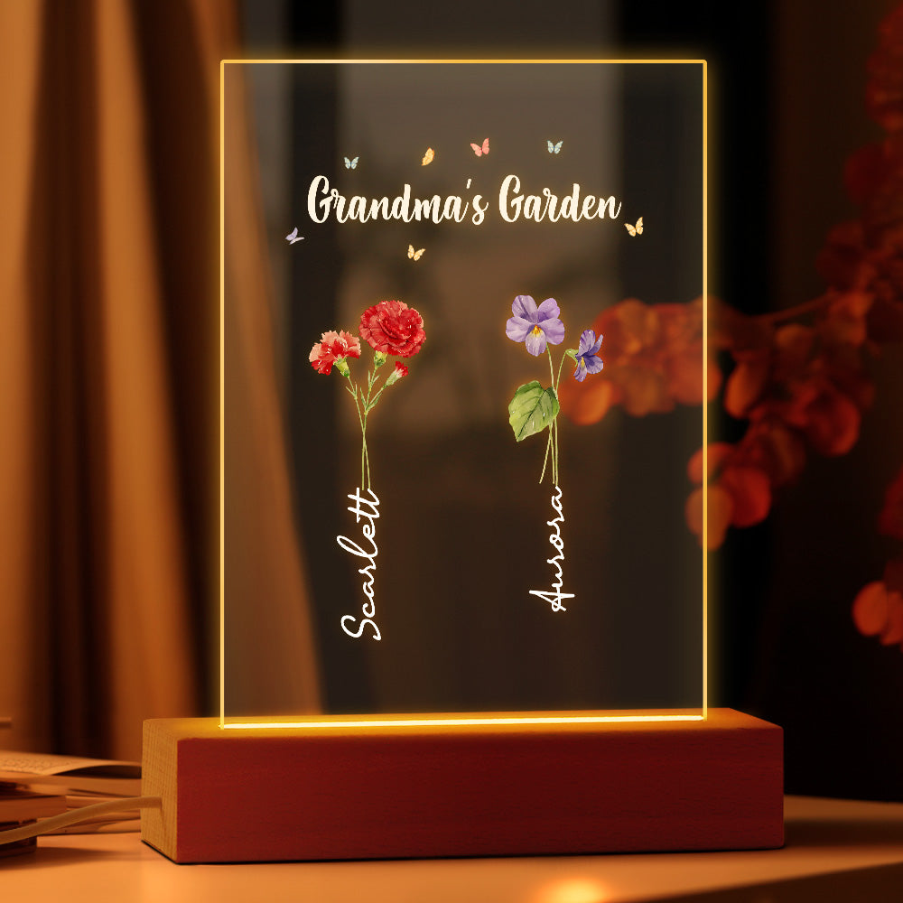 Personalized Night Light Grandma's Garden Birth Month Flower Gift