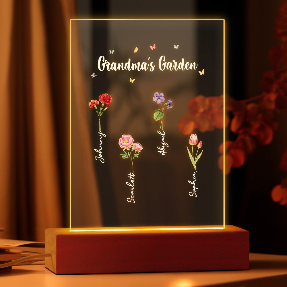 Personalized Night Light Grandma's Garden Birth Month Flower Gift