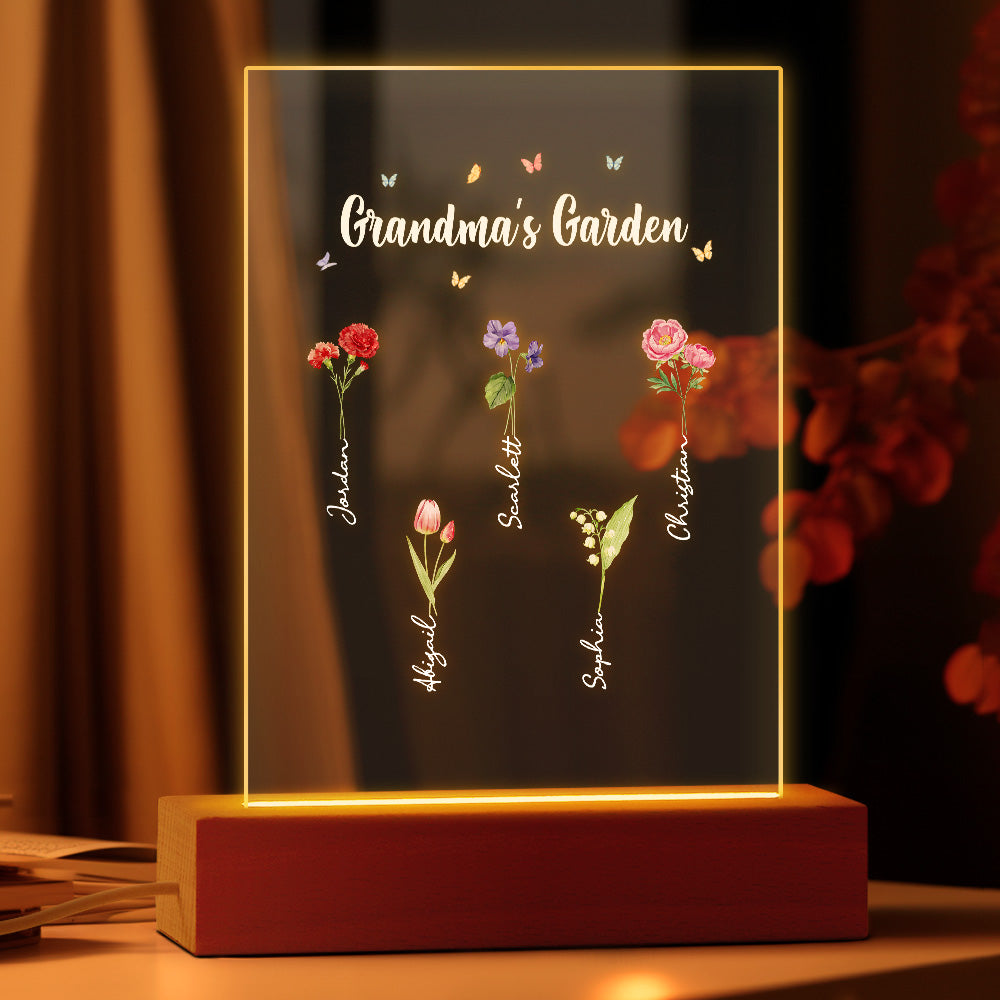 Personalized Night Light Grandma's Garden Birth Month Flower Gift