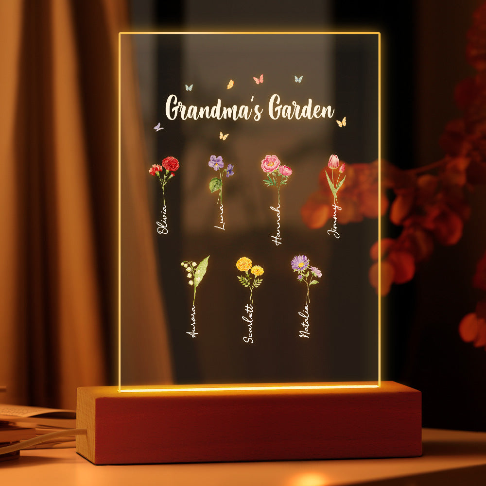 Personalized Night Light Grandma's Garden Birth Month Flower Gift