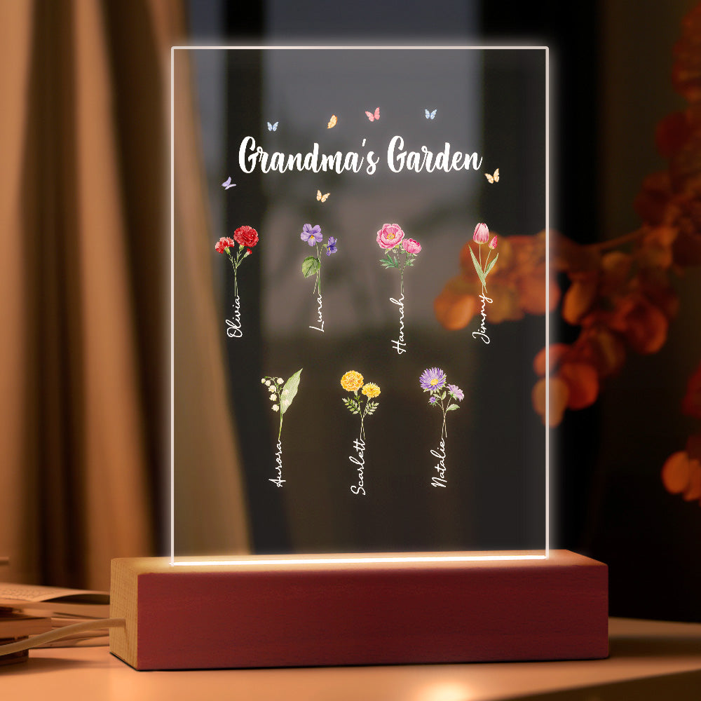 Personalized Night Light Grandma's Garden Birth Month Flower Gift