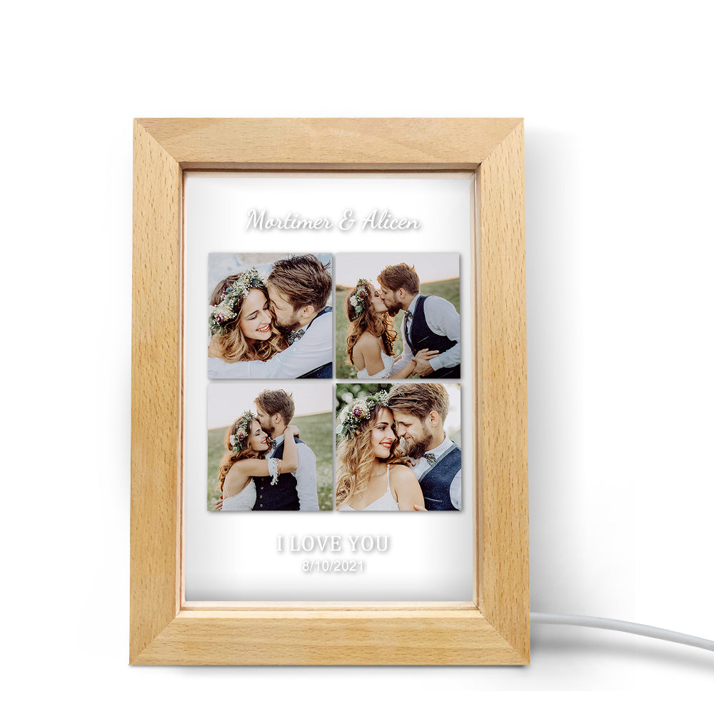 Anniversary Gifts Custom Engraved Name And Date Collage Photo Frame With Led Lights